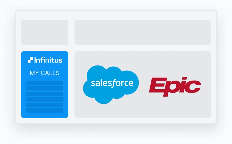 The Infinitus call list shown beside the Salesforce and Epic logos