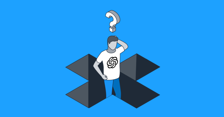 A graphic showing a person with the ChatGPT icon on their shirt, standing in a hole the shape of a medical cross, with a question mark above their head.