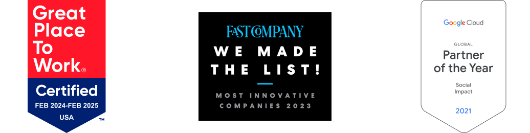 Infinitus has received awards for Great Place to Work, Fast Company's Most Innovative Companies, and Google Cloud Global Partner of the Year