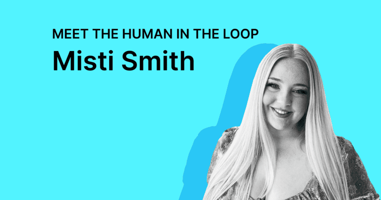 A photo of Infinitus employee Misti Smith, with the caption "Meet the human in the loop: Misti Smith" on it.