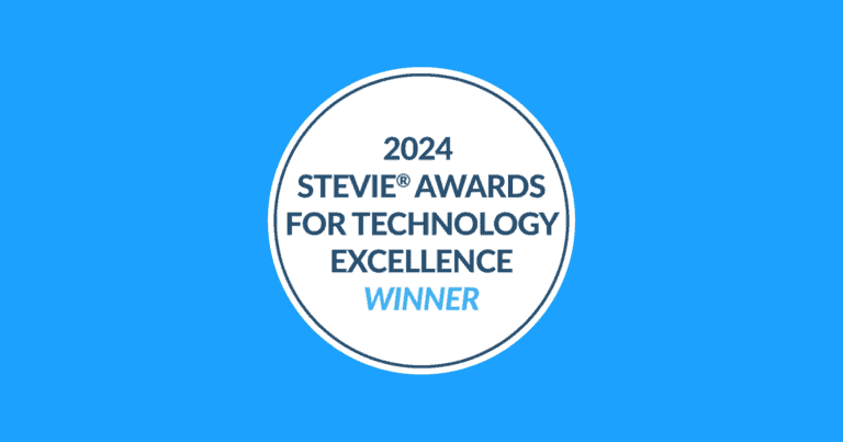 This image reads "2024 Stevie Awards for Technology Excellence Winner" on a blue background.