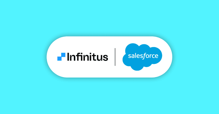 The Infinitus and Salesforce logos appear on a teal background.