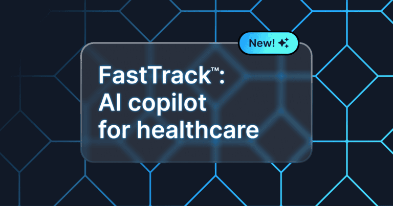 A black background with the words "FastTrack: AI copilot for healthcare" in white.