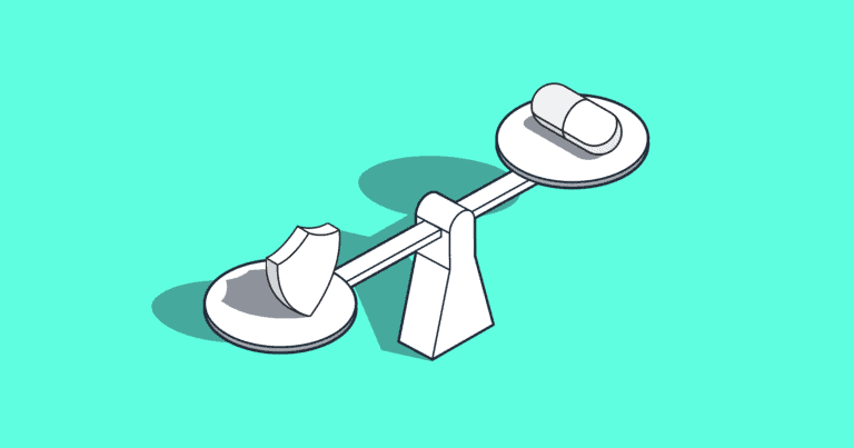 An illustration of a balance, with an icon representing major medical insurance on one side and an icon representing PBM coverage on the other.