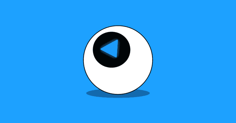 An illustration of a black-and-white magic 8-ball on a blue background.