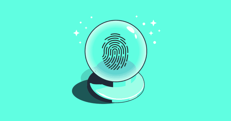 An illustration of a crystal ball with a fingerprint on the inside.