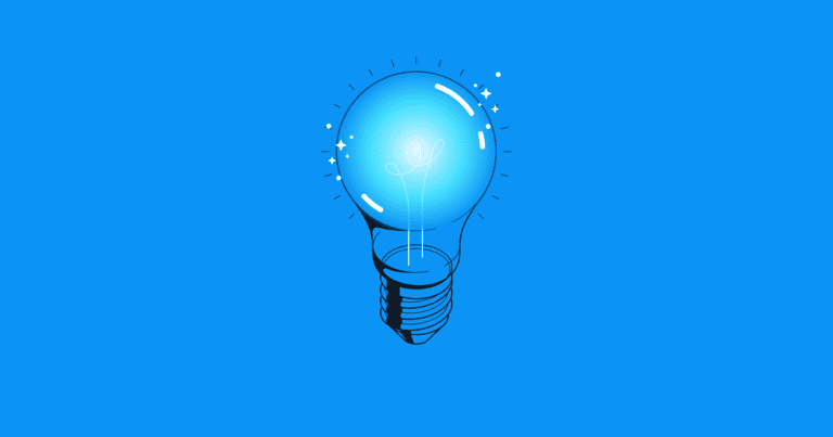 An illustration of a light bulb on a blue background.