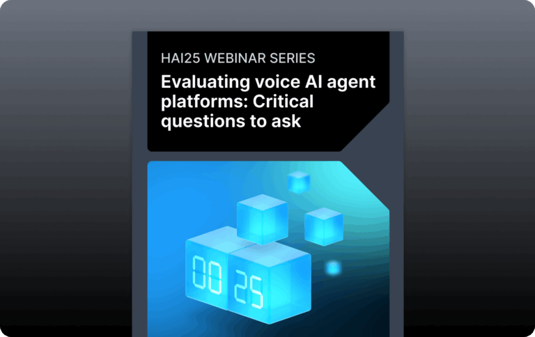 Preview image for on-demand webinar, "Evaluating voice AI agent platforms: Critical questions to ask"