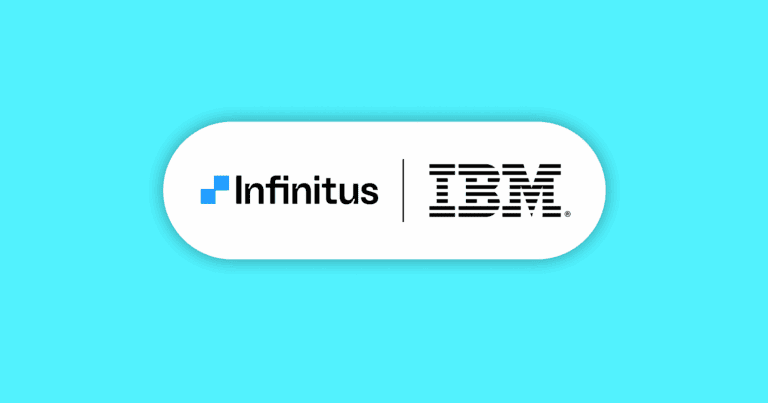 The IBM logo appears next to the Infinitus logo on a teal background.
