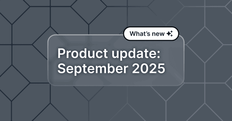 "Product update: September 2025" appears on a gray patterned background.