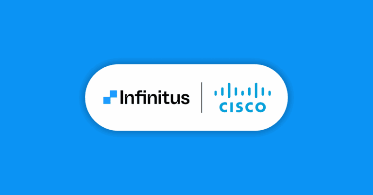 A logo lockup of Infinitus and Cisco logos appears on a blue background.
