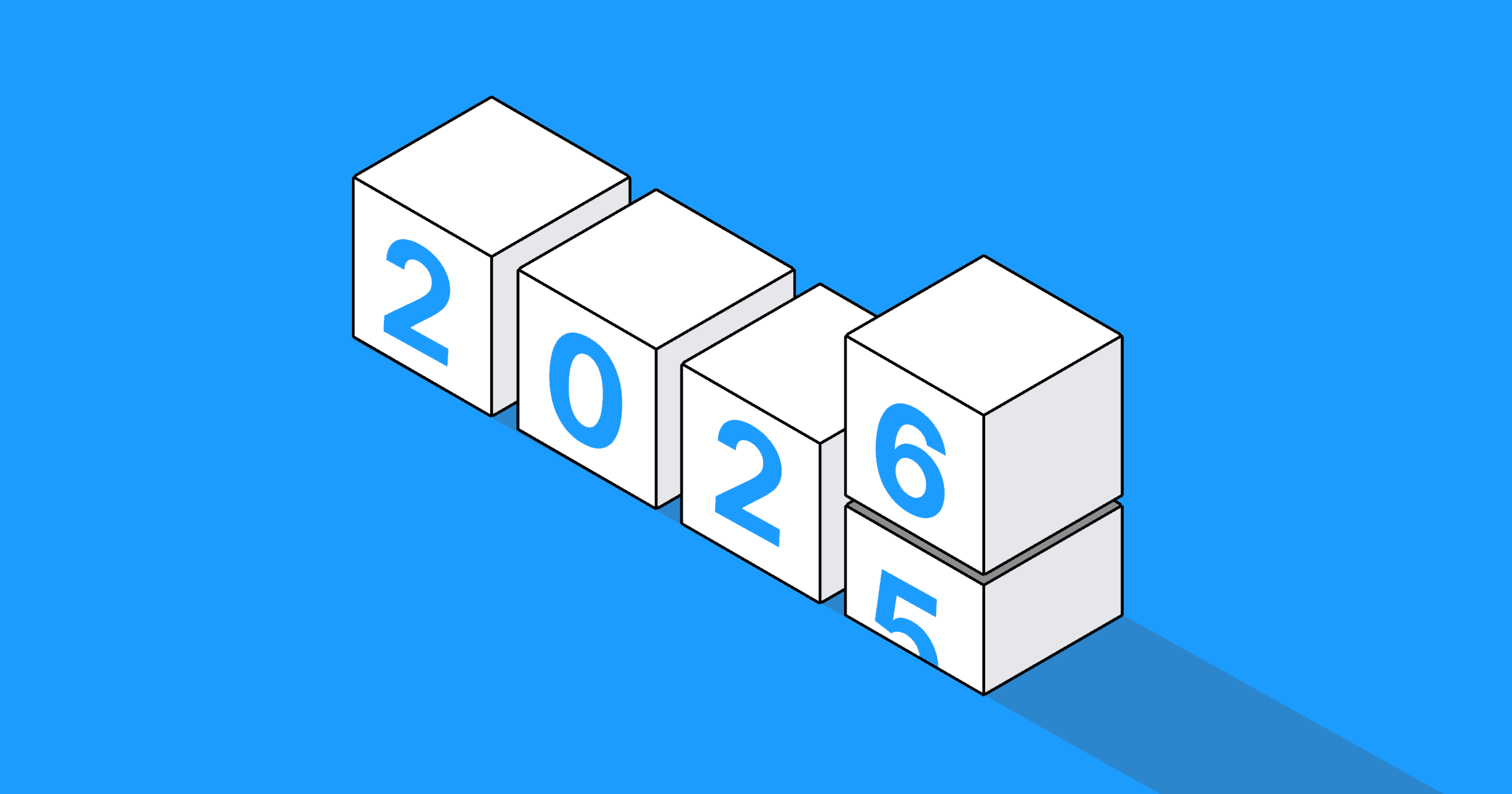 An illustration of blocks with numbers flipping from 2025 to 2026 appears on a blue background.