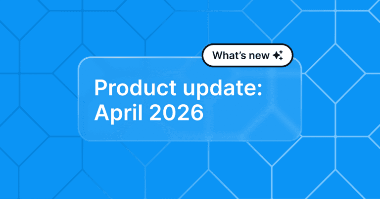 Product update: April 2026 appears on a cerulean background.