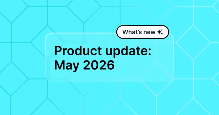 The words "Product update: May 2026" appear in black text on a teal background