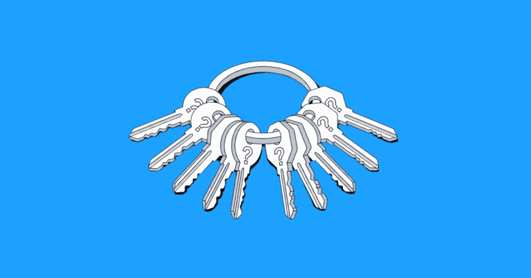An illustration of keys on a ring on a blue background.