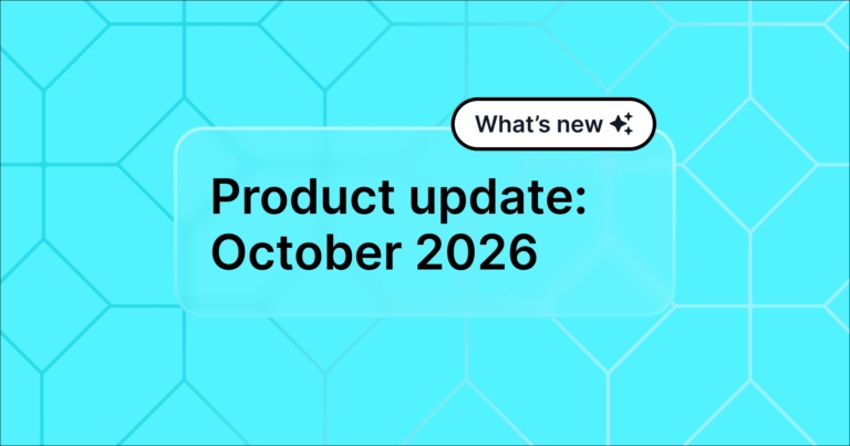 Product update: October 2026 in black text on a stylized cyan background